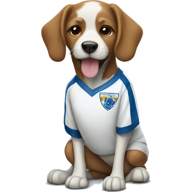 A dog wearing a soccer jersey emoji
