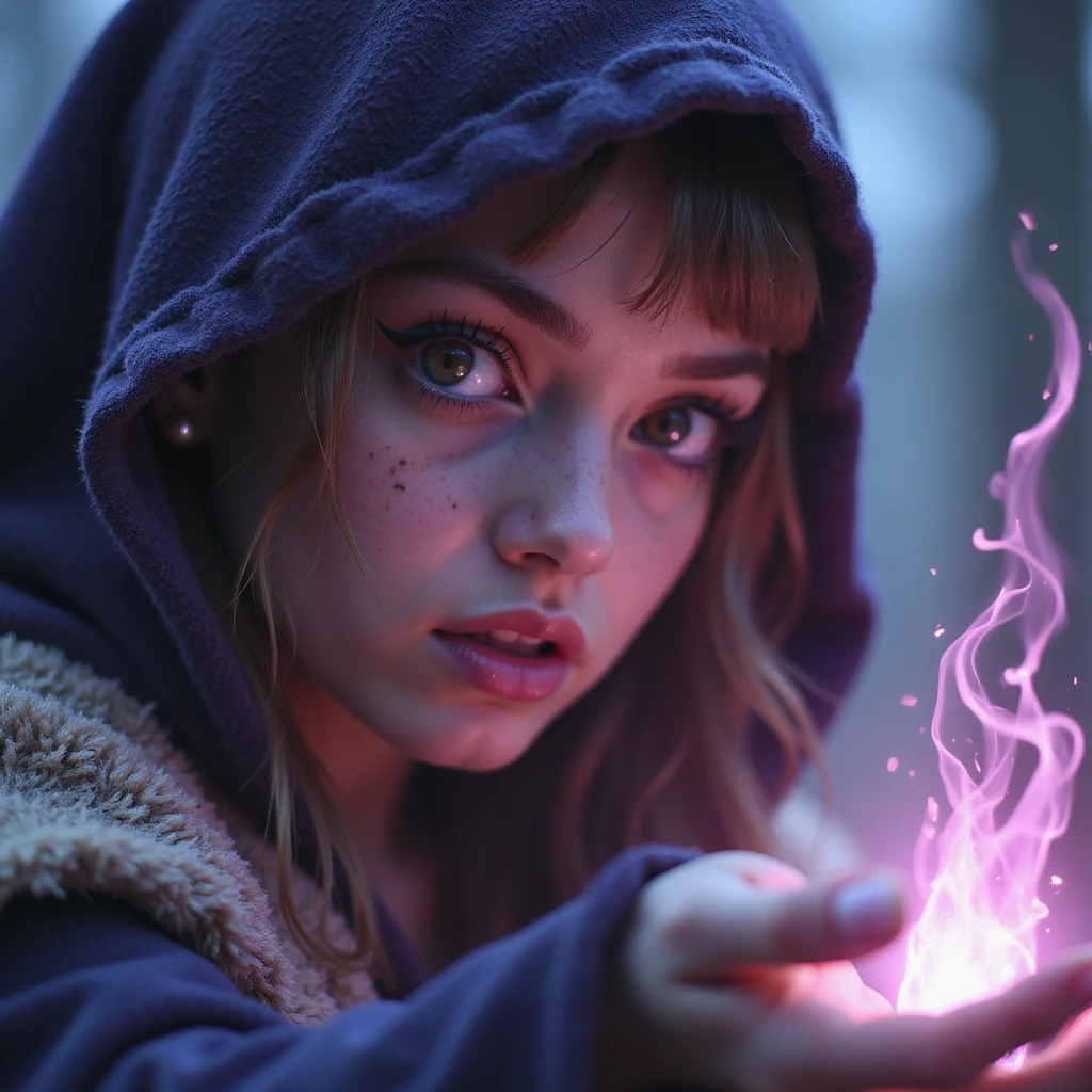 realistic fantasy style close-up detailed face of a magical League of Legends character casting a spell emoji