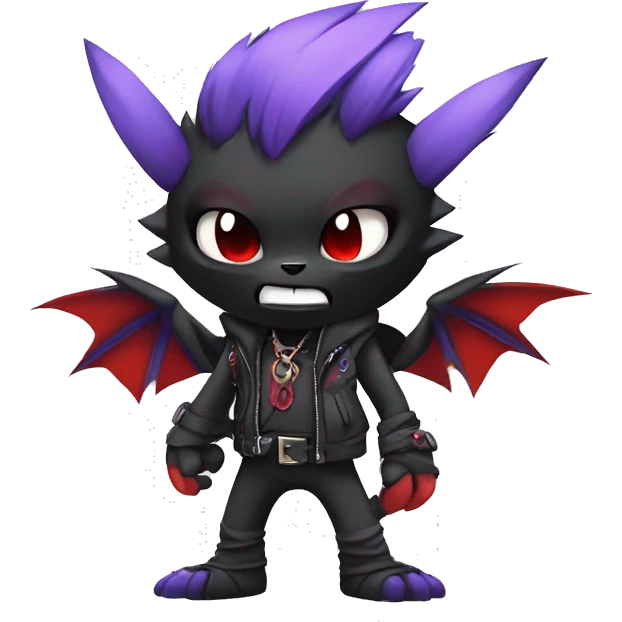 Black and purple and red edgy punk vernid Fakemon full body emoji