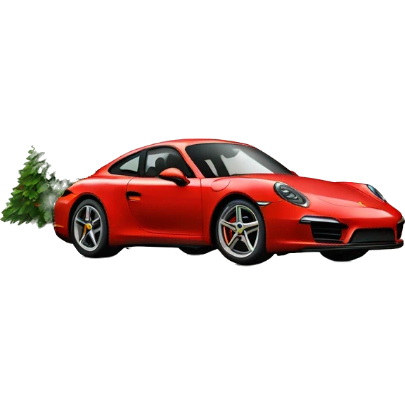 Red porsche carries christmas tree emoji