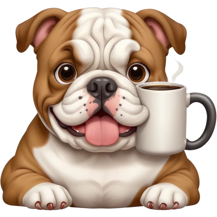 English bulldog holding a coffee mug emoji