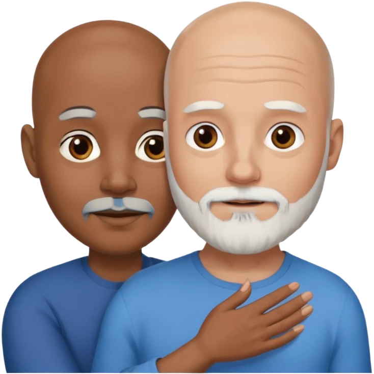 Talk bald white man with a white beard and blue eyes lovingly holding a black woman with brown eyes and grey hair emoji