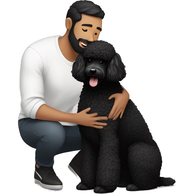 Men with white skin and black haired and beard hugs her Black-Poodle-Black-dog emoji