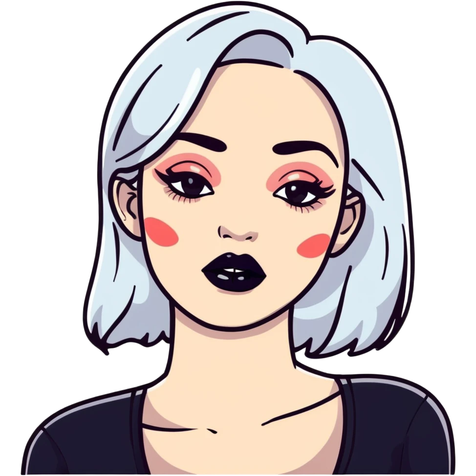 Shiny black lipstick on full lips, fashionable and bold emoji