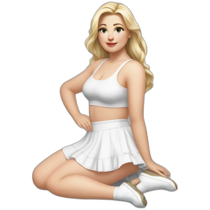 hyperrealistic-full-body-caucasian-curvy-beauty-sitting on the ground-small white-skirt-white knickers white socks emoji