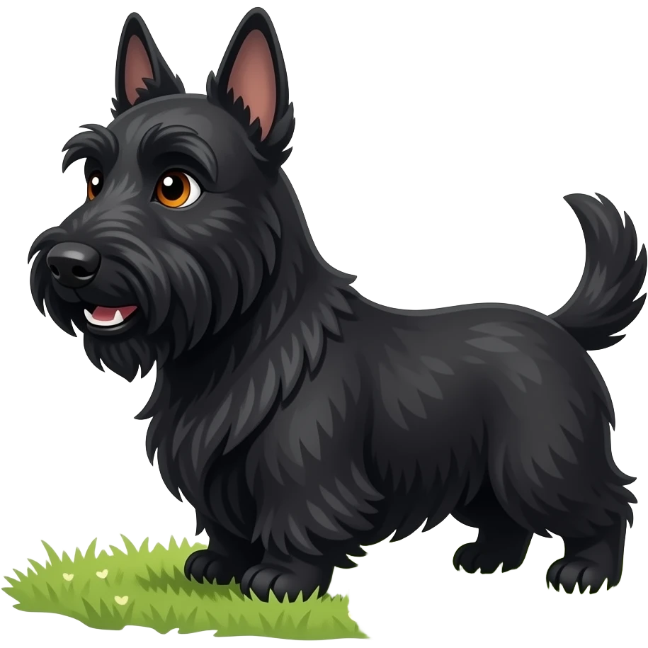 Black Scottie dog smiling in profile full body emoji