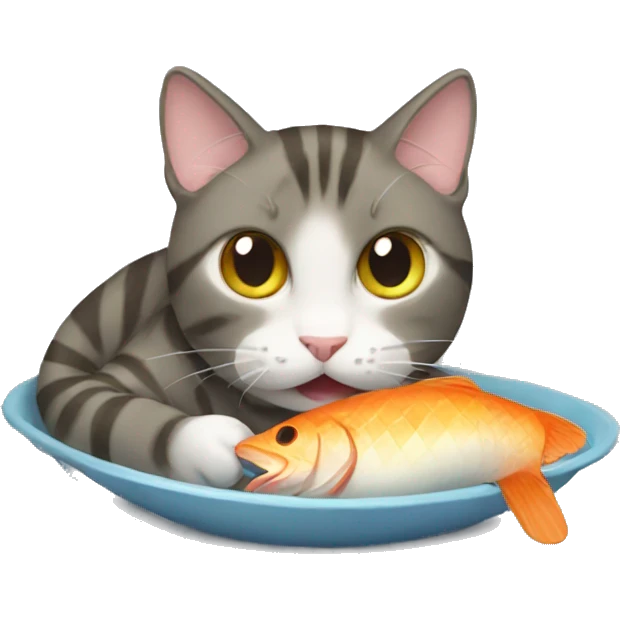 Cat eating fish emoji