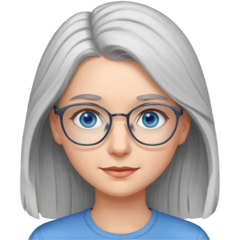 Grey haired emoji with blue eyes and glasses female young longer hair emoji