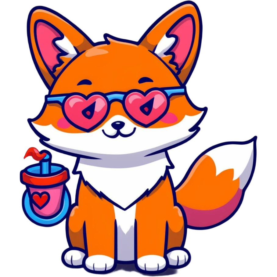 baby fox with heart glasses blowing party horn emoji