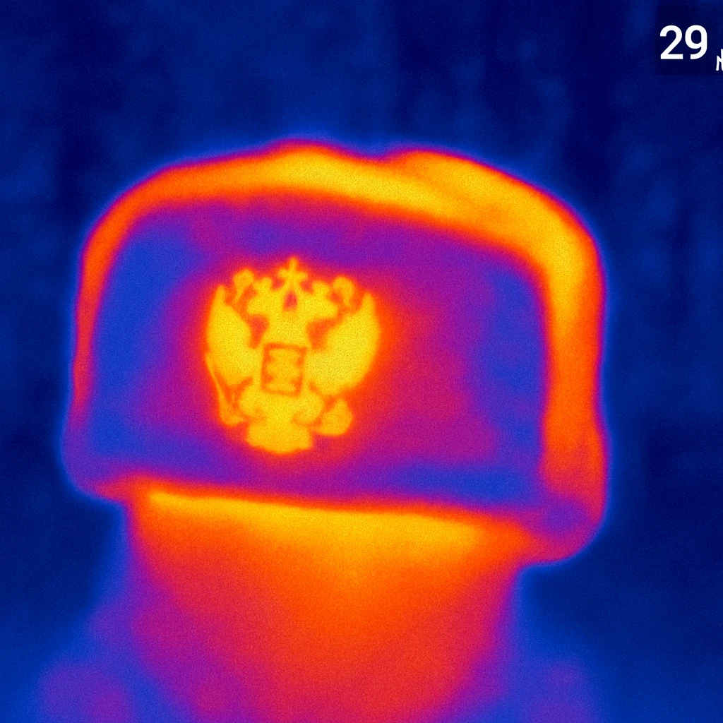 Russian ushanka hat with the emblem of Russia in a forest background emoji