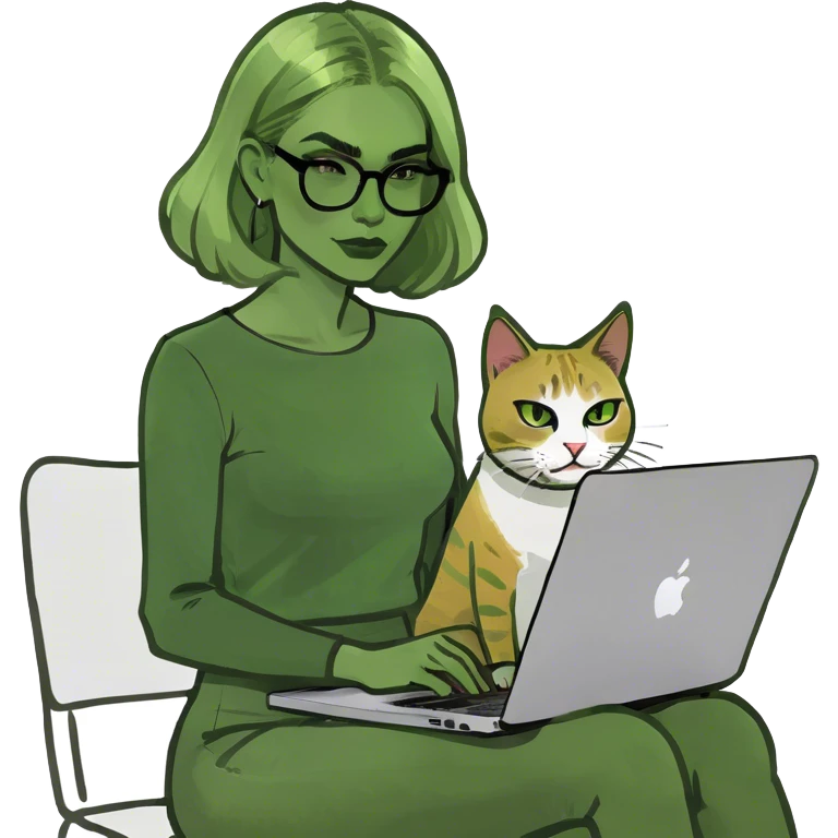 Blonde woman ponytail  with cat and MacBook  emoji