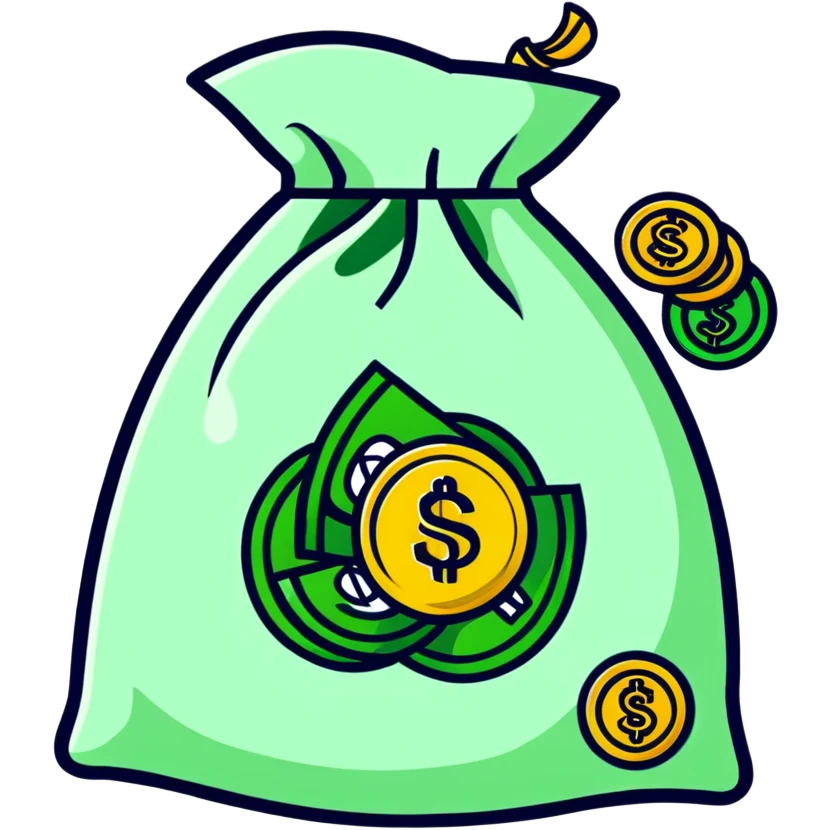 cartoonish sticker of a money bag with gold coins emoji