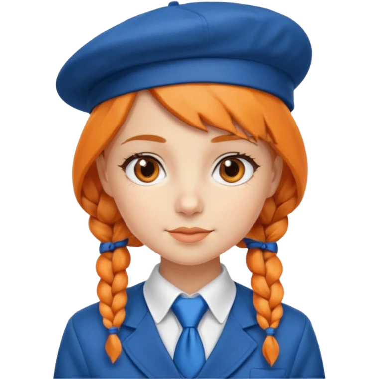 orange braided hair girl, wearing Blue Necktie and a berret Hat emoji