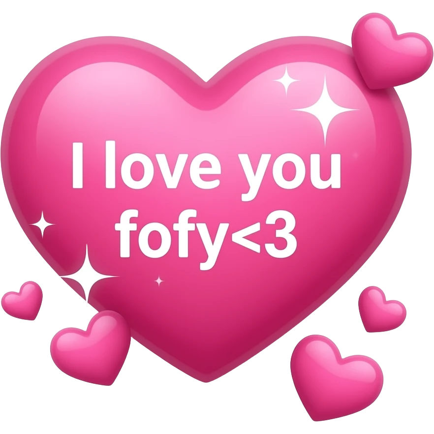 Small pink heart with sparkles around it “I love you fofy<3” written inside it and a few smaller hearts around it and emoji