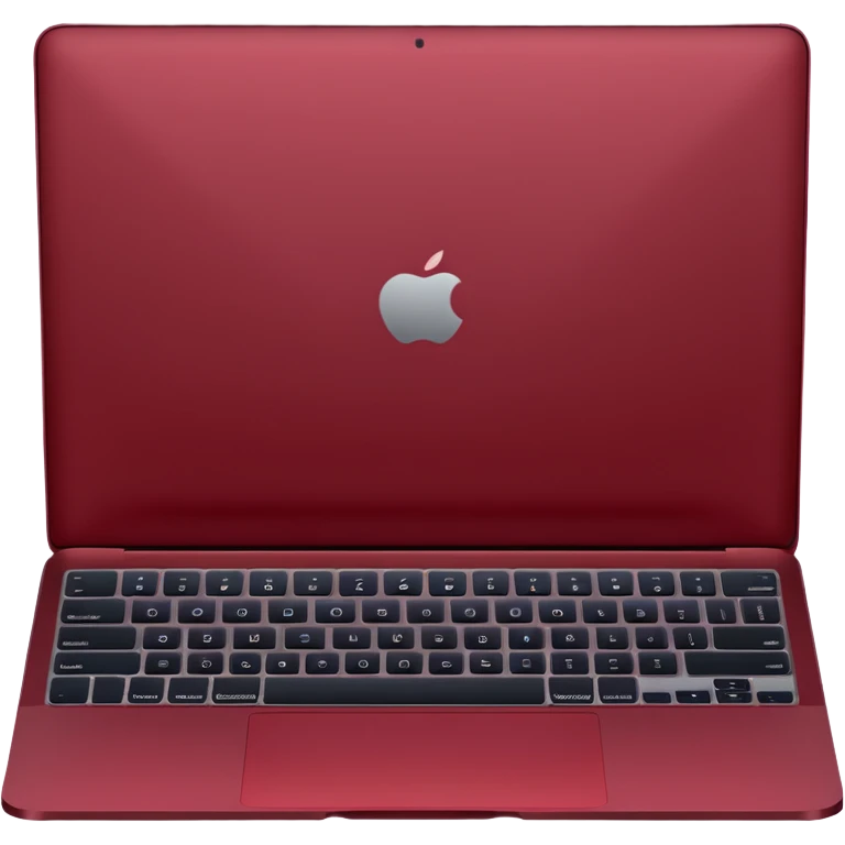 dark red coloured macbook, angled view, half closed emoji