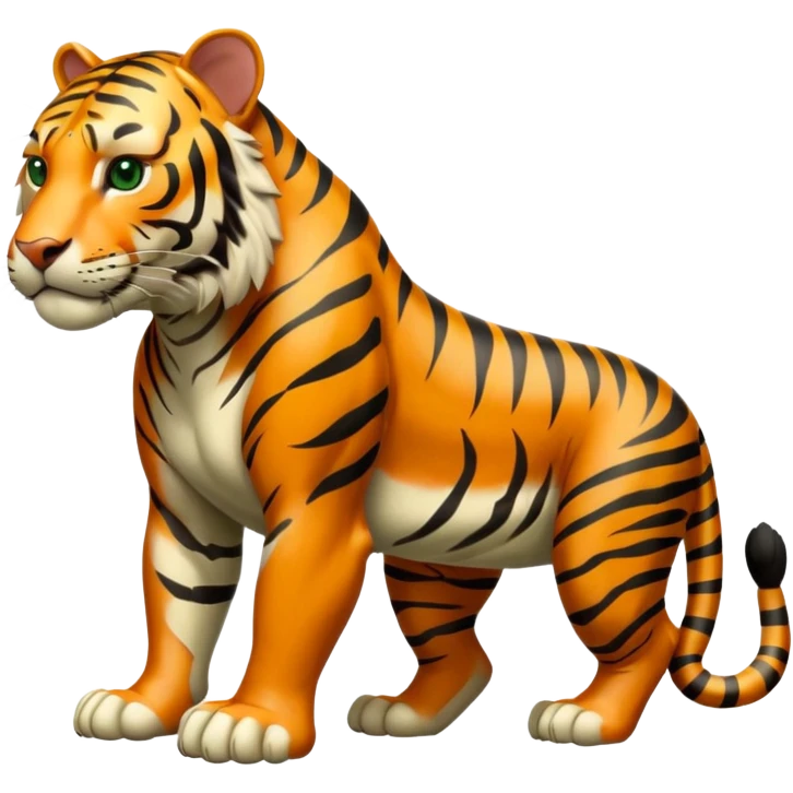 full body muscular tiger on all fours, completely green with black stripes, no orange emoji