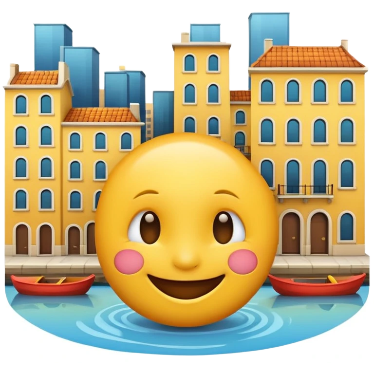 happy emoji face with city buildings and a canal emoji