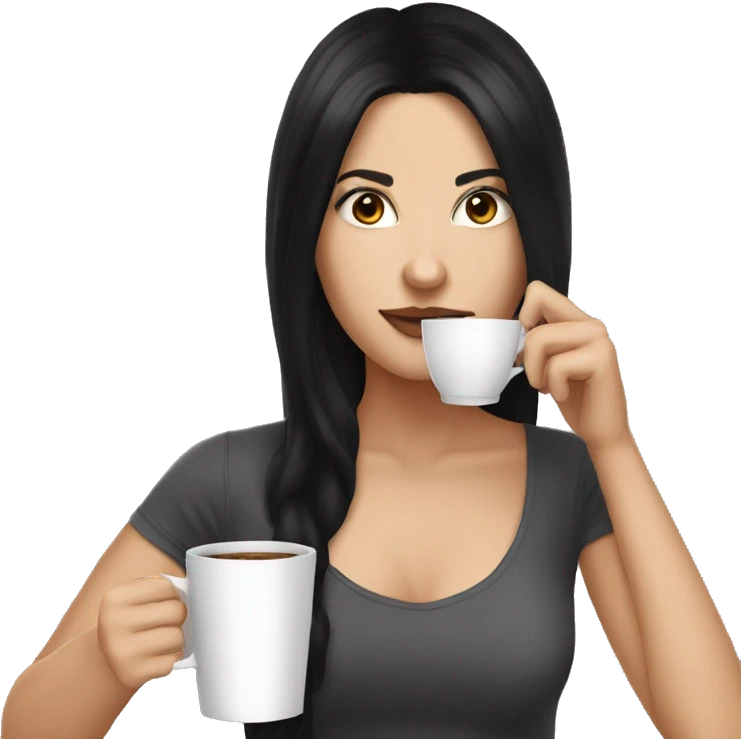 White girl black hair sipping coffee  emoji