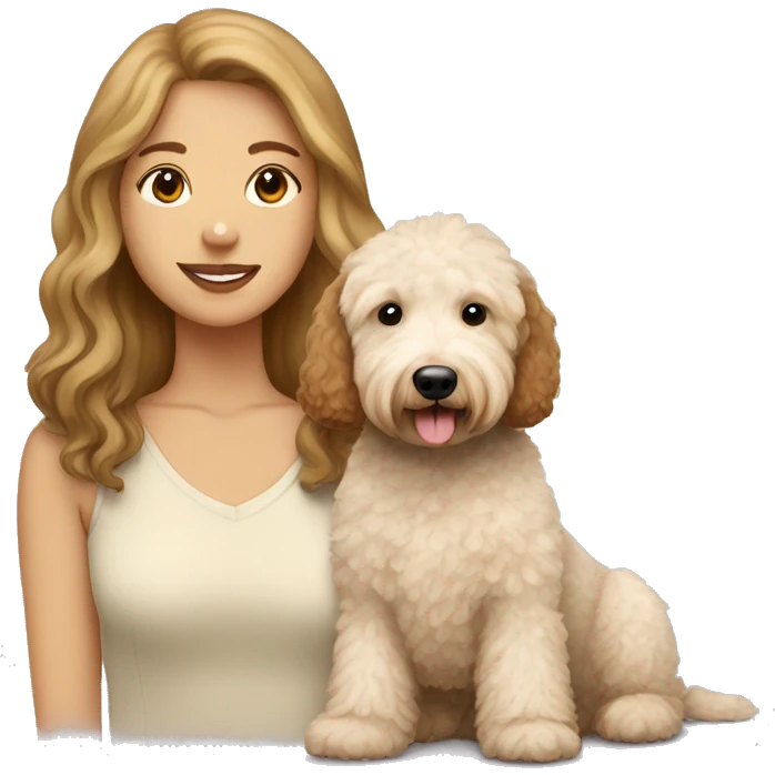 cream Goldendoodle with brown haired girl emoji