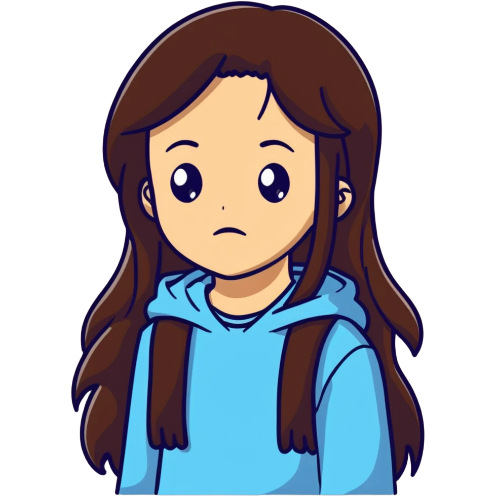 Teenage girl with long brown hair and sad expression, Hannah Baker character emoji