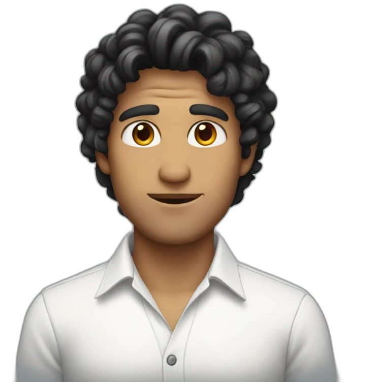 guy with a white shirt and curly black hairs emoji