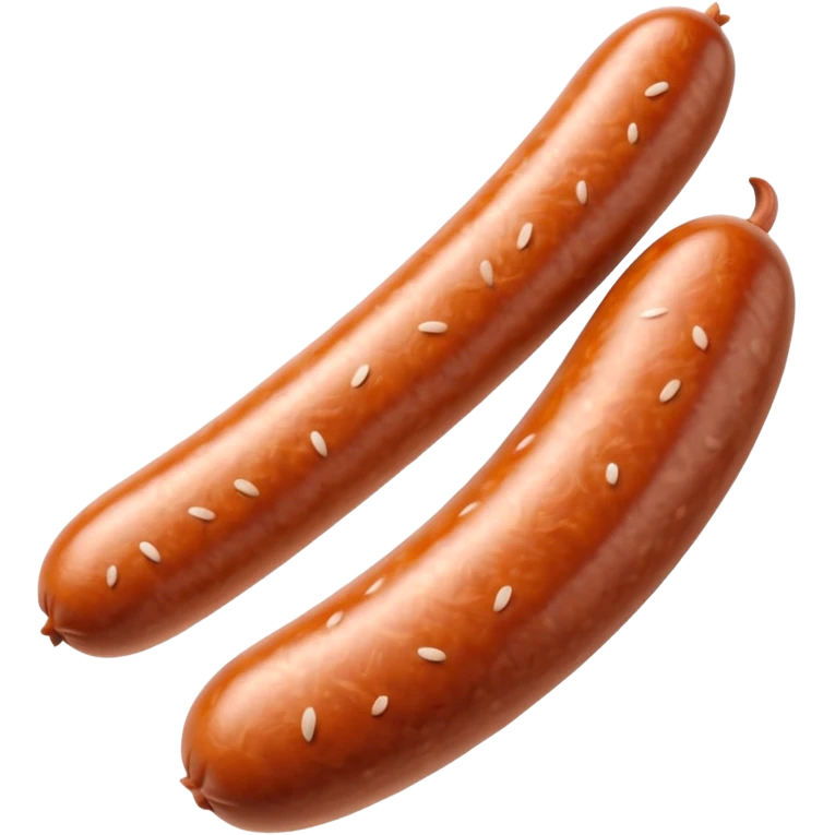single pale sausage with smooth ivory-colored casing, slightly curved, gently browned ends, soft surface, lightly speckled, delicate finely ground filling, no plate, no garnish, no cut, whole sausage, soft lighting, subtle shadows, emoji scale emoji