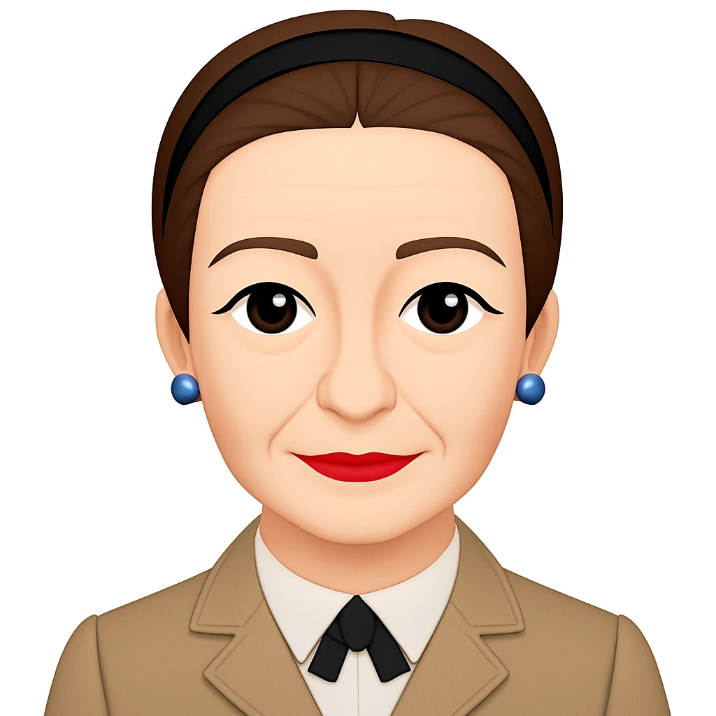 Make the image of Simone de Beauvoir with a simple, classic hairband instead of the turban, keeping the emoji style and all other features unchanged emoji