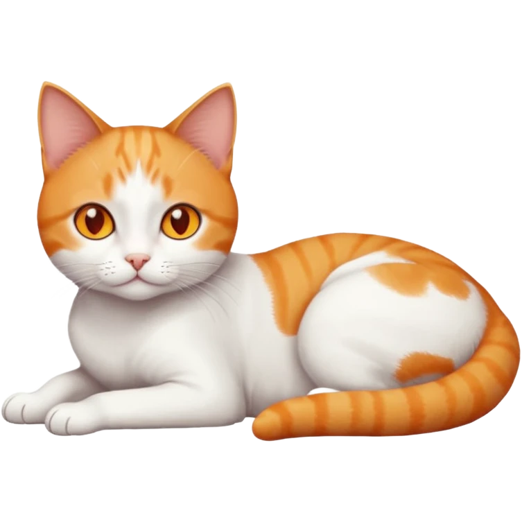 full body tiny short hair ginger and white cat with orange eyes lying down emoji