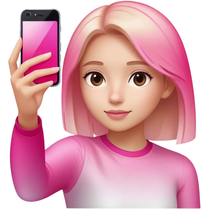girl taking selfie, transparent glass with bright pink gradient from #FF335F to #FF99AA, highlights and reflections, minimalistic emoji