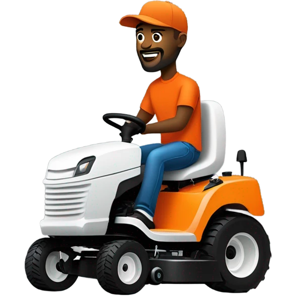 Black skin guy with beard, orange shirt, orange hat, black jeans and white jordans lowing a lawn with red and black lawn mower emoji