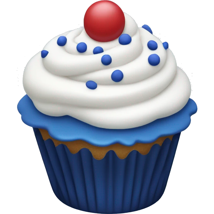 Cupcake with white frosting and dark blue sprinkles emoji