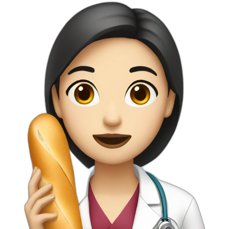 dark hair doctor girl eating french baguette emoji