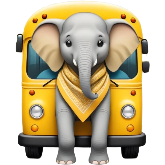 A small elephant wearing a traditional Arab shemagh, standing confidently as it drives a bright yellow bus through a bustling city street, in a whimsical and colorful cartoon illustration style.


 emoji