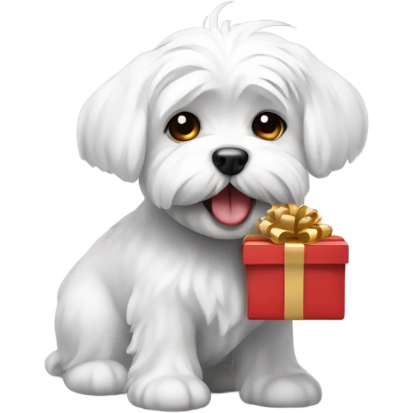 Maltese dog with a gift in its mouth emoji