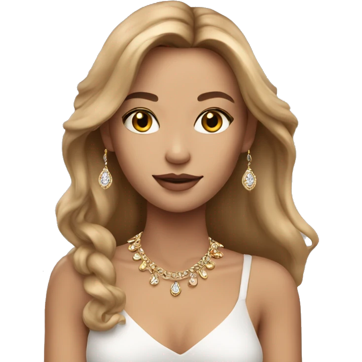 Beautiful model with light brown hair and jewellery on emoji