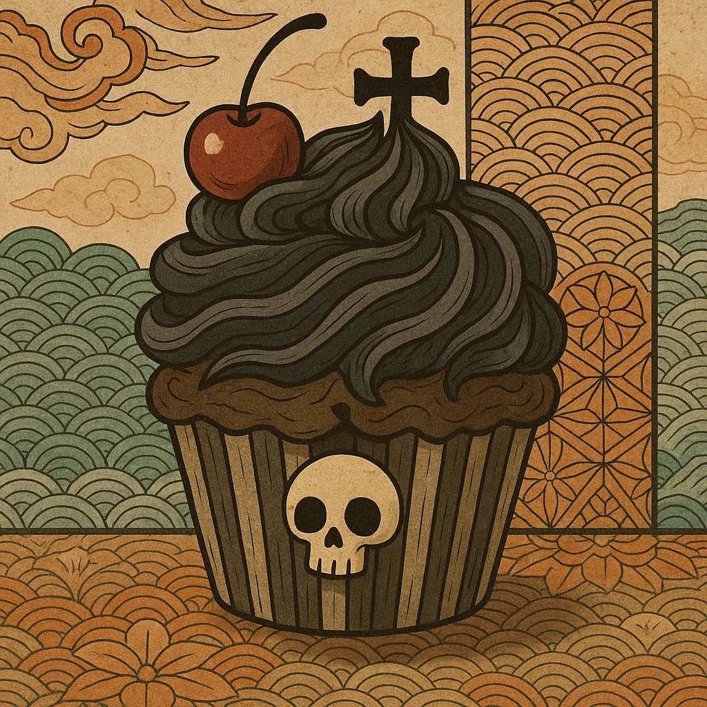 gothic cupcake, ukiyo-e style emoji