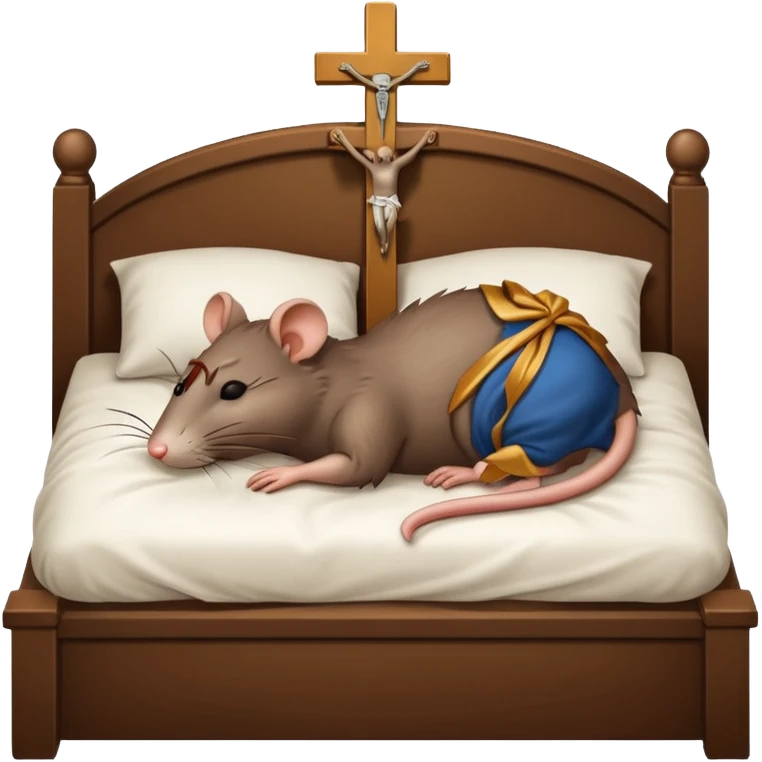 Rat in bed sleeping with crucifix emoji