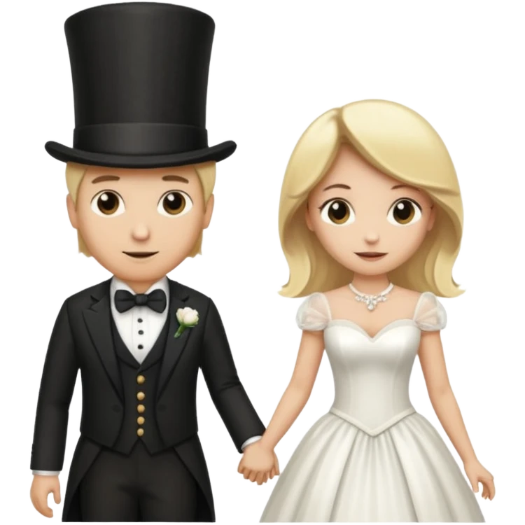 Man in top hat and blonde woman in wedding dress holding hands emoji