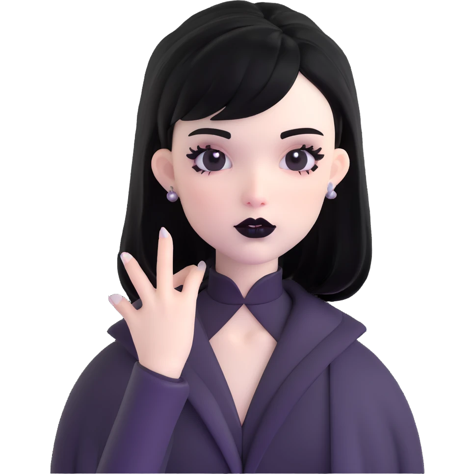 black goth with pale skin, black lipstick, black hair emoji