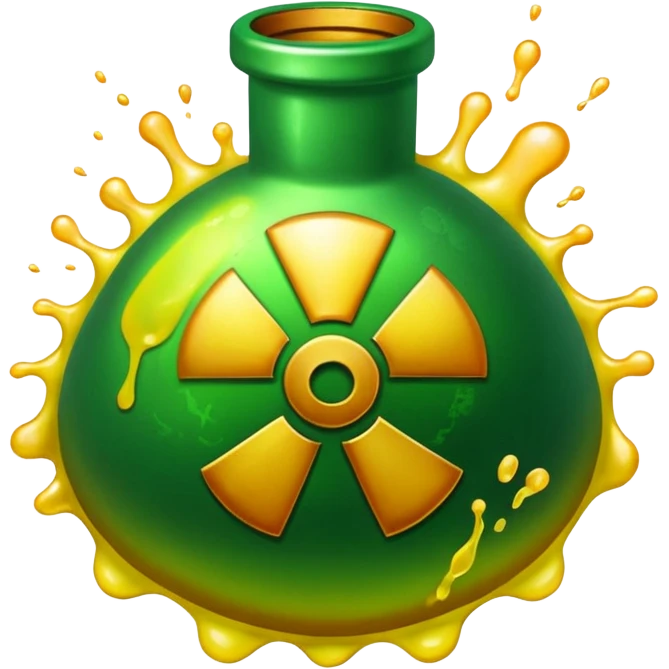 create a poison bomb which is radioactive in color, make the poison inside spoiling out and make the bomb gradient from green to yellow emoji