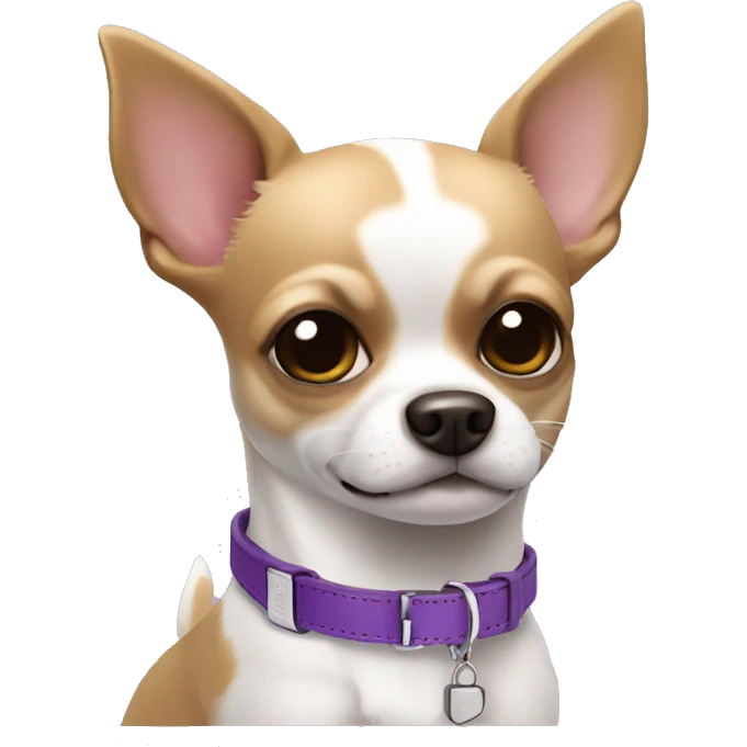dog chihuahua white and brown with purple collar with tag emoji