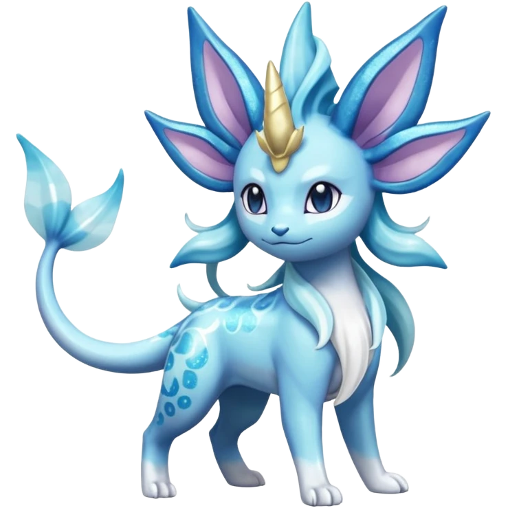 Celestial Magical sparkly shiny glittery Suicune-Vaporeon-Primarina-Amaura-Pokémon-Fakémon-fusion, full body emoji