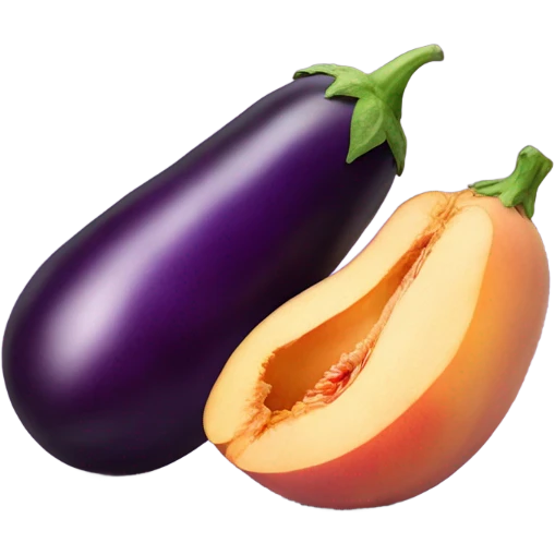 Eggplant between a peach  emoji