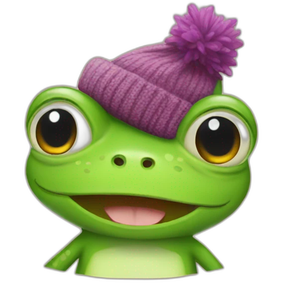 Frog wearing cat beanie emoji