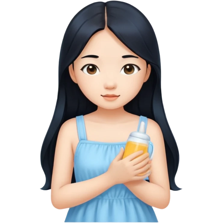 Beautiful Asian girl with long black hair wearing a baby blue sundress emoji