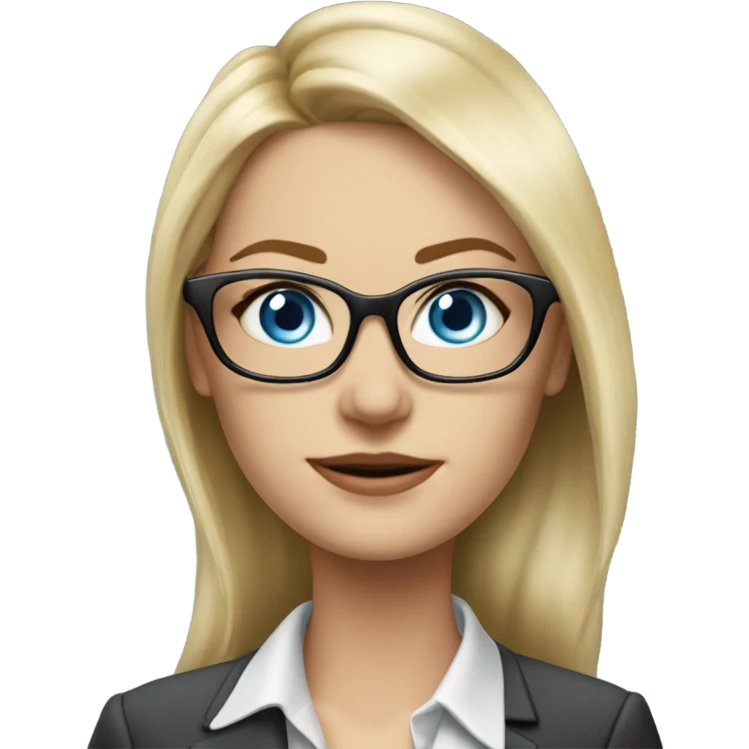 Pretty Caucasian blonde woman with glasses in a suit working, hyper realistic with blue eyes  emoji