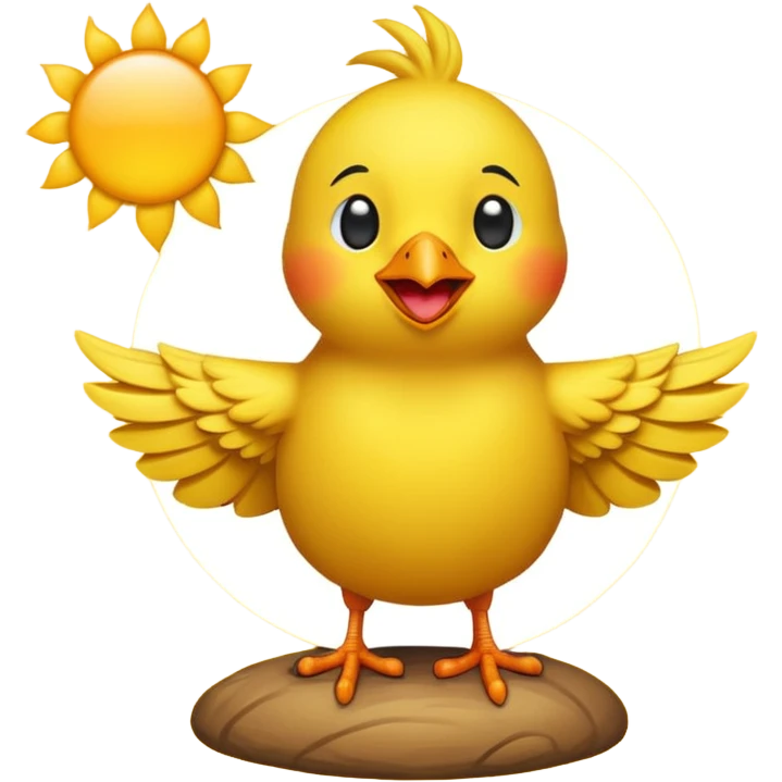 cute bird perched on top of a bright sun, playful, emoji style, no text emoji