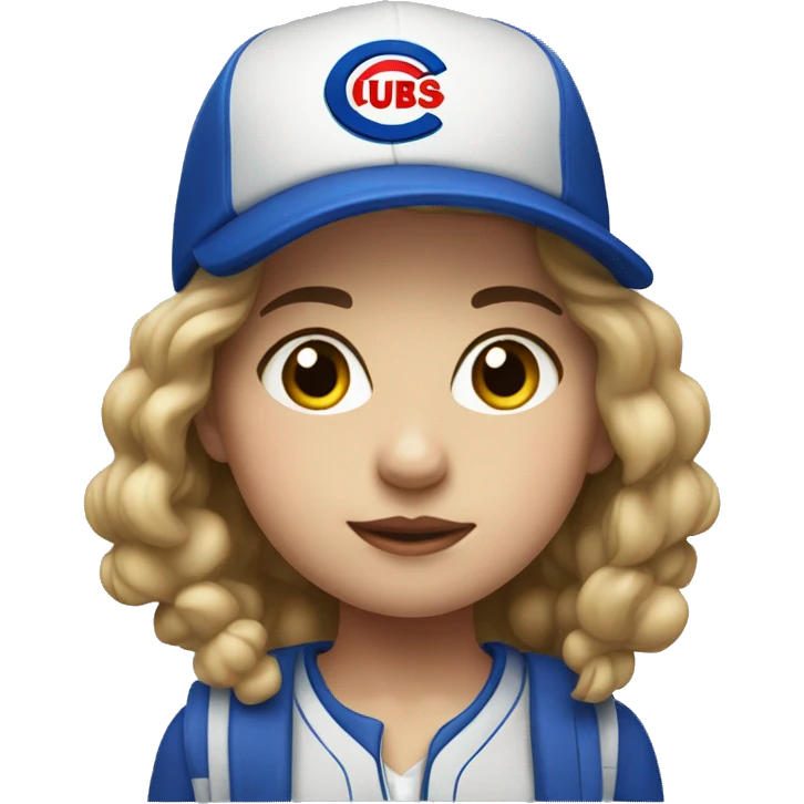 indoor portrait of a girl wearing a cubs hat emoji