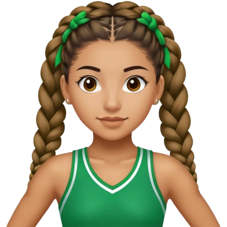 Hispanic cheerleader with braids in green emoji