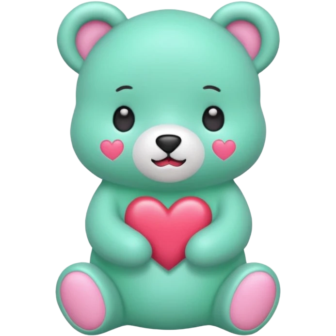 Oso gummy color verde agua  corazón rosa kawaii con cuerpo entero parado emoji